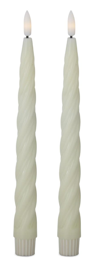 Set of 2 9.75 Inch Cream Spiral LED Taper Candles w/Timer