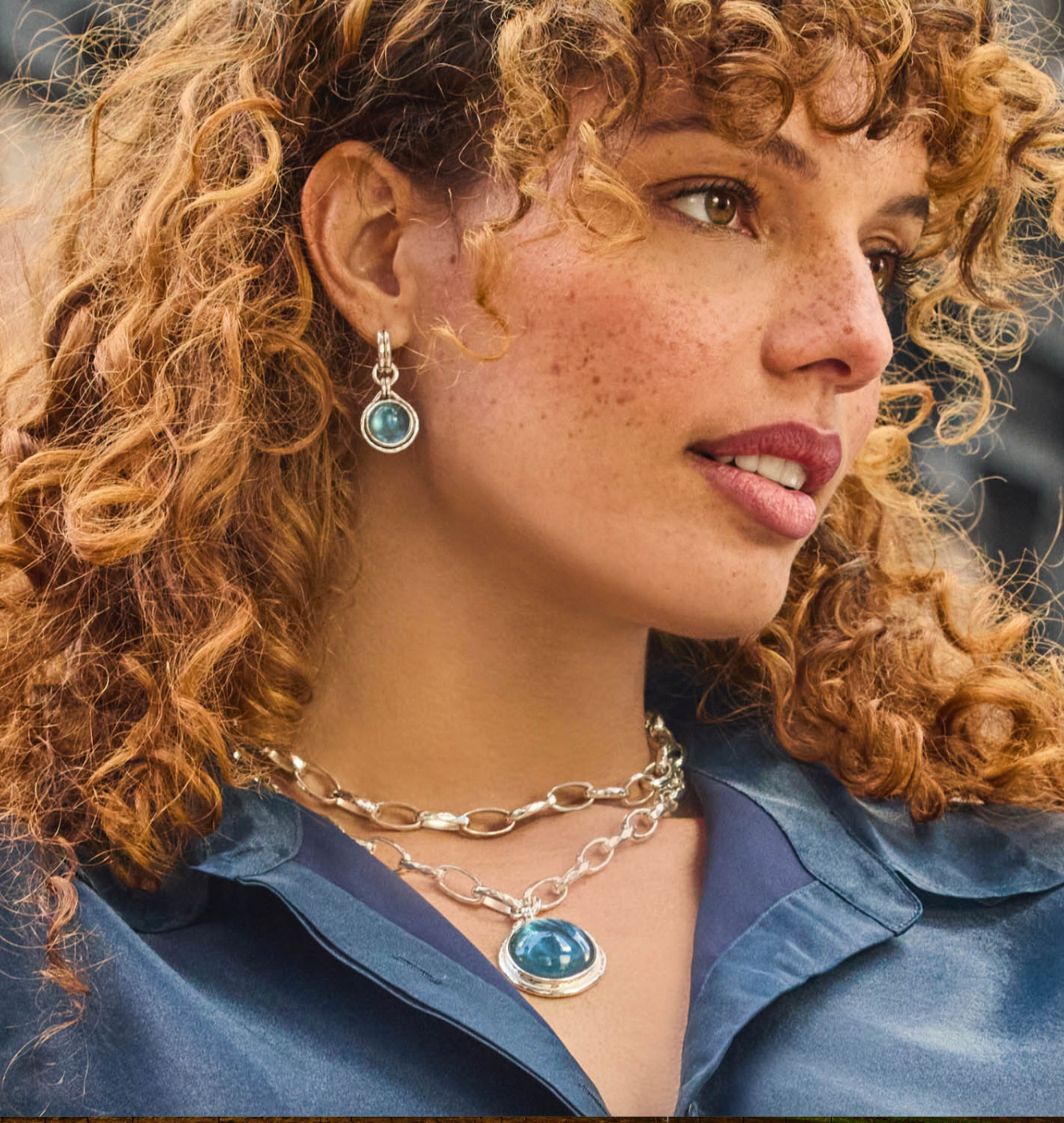Solara Hoop & Charm Earring- Iridescent Montana Blue-Silver