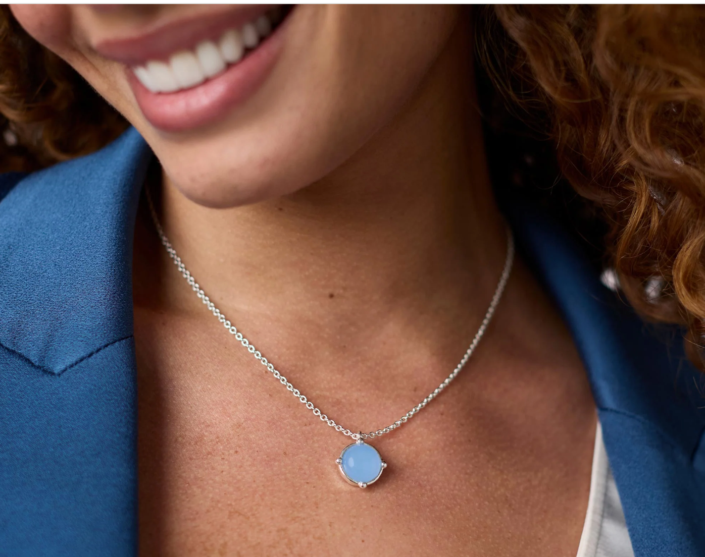 Honeybee Solitaire Necklace-Chalcedony Blue-Silver
