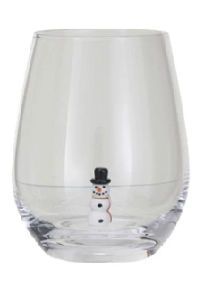 Stemless Wine Glass with Holiday Figure Inside, 8 Styles