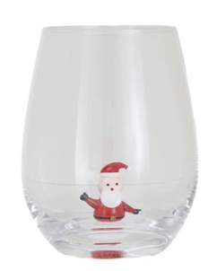Stemless Wine Glass with Holiday Figure Inside, 8 Styles