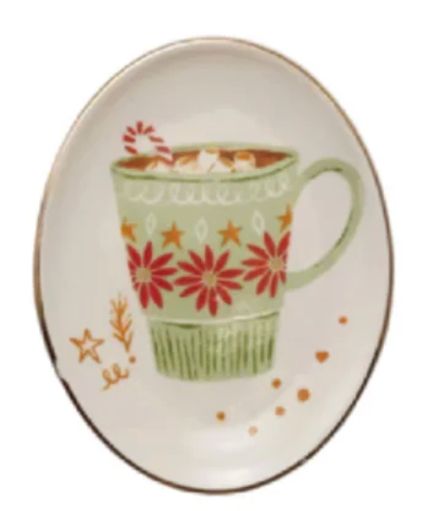 Holiday Oval Stoneware Dish with Cocktail Image, 4 Styles