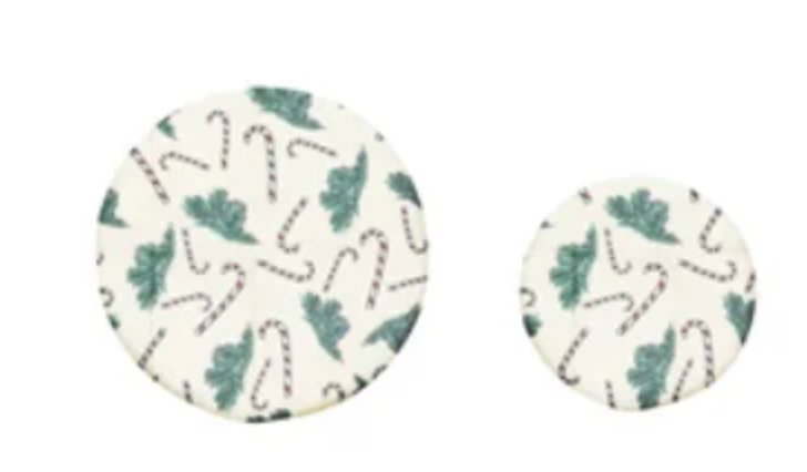 Holiday Reusable Fabric Beeswax Food Covers with Prints, Set of 2