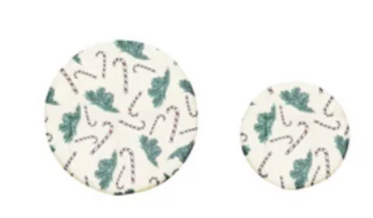 Holiday Reusable Fabric Beeswax Food Covers with Prints, Set of 2