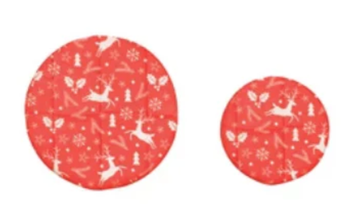 Holiday Reusable Fabric Beeswax Food Covers with Prints, Set of 2