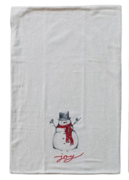 Cotton & Linen Tea Towel with Snowman/Santa Image, 4 Styles