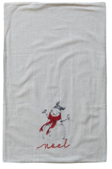 Cotton & Linen Tea Towel with Snowman/Santa Image, 4 Styles