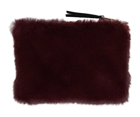 Faux Fur Fabric Zip Pouch with Interior Lining, 4 Colors