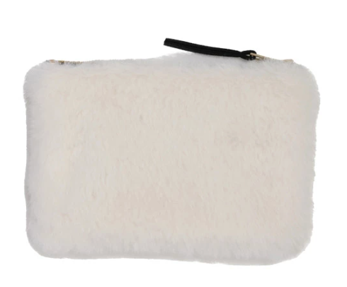 Faux Fur Fabric Zip Pouch with Interior Lining, 4 Colors