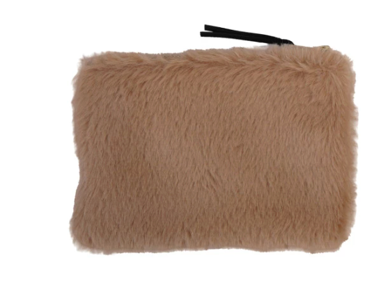Faux Fur Fabric Zip Pouch with Interior Lining, 4 Colors