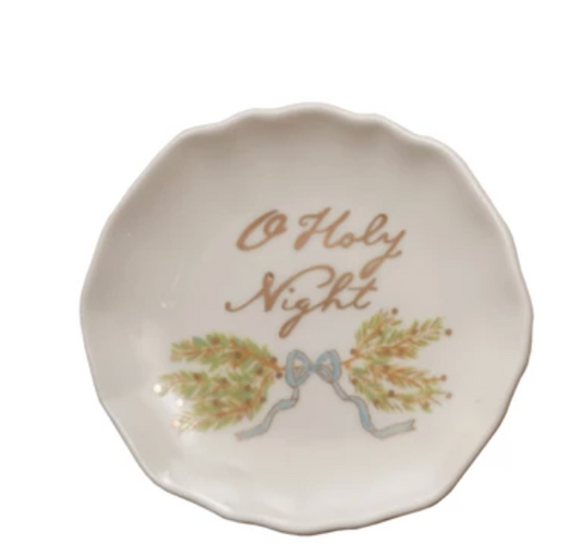 Stoneware Scalloped Plate with Gold Electroplating, Carol Sayings