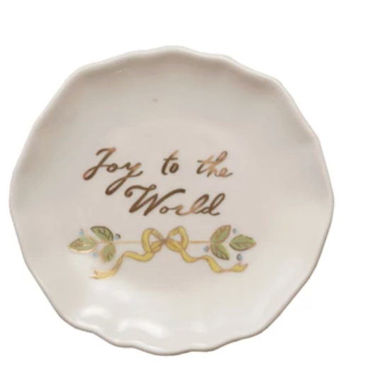 Stoneware Scalloped Plate with Gold Electroplating, Carol Sayings