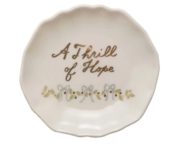 Stoneware Scalloped Plate with Gold Electroplating, Carol Sayings