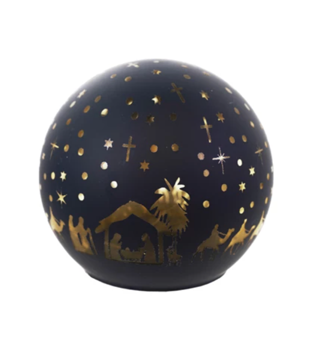 Glass Ball with LED Light & Laser Etched Nativity Scene