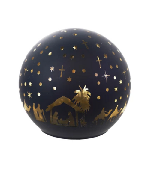 Glass Ball with LED Light & Laser Etched Nativity Scene