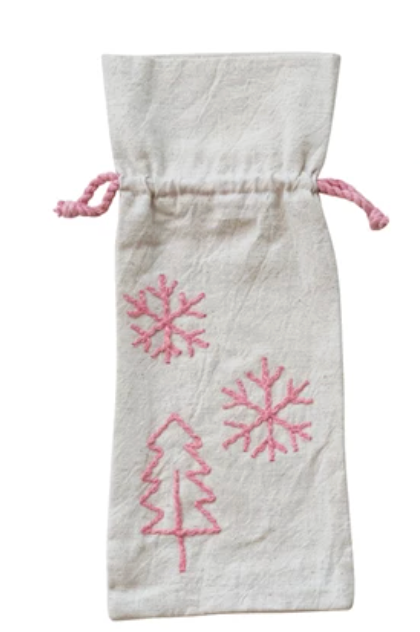 Drawstring Wine Bag with Embroidered Holiday Icon, 6 Styles