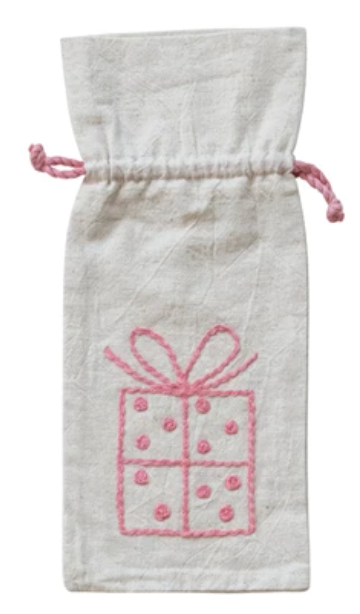 Drawstring Wine Bag with Embroidered Holiday Icon, 6 Styles