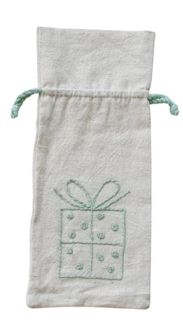 Drawstring Wine Bag with Embroidered Holiday Icon, 6 Styles