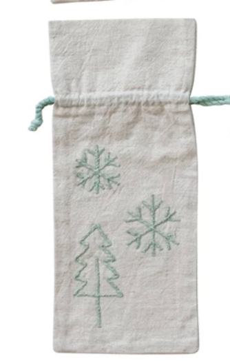 Drawstring Wine Bag with Embroidered Holiday Icon, 6 Styles