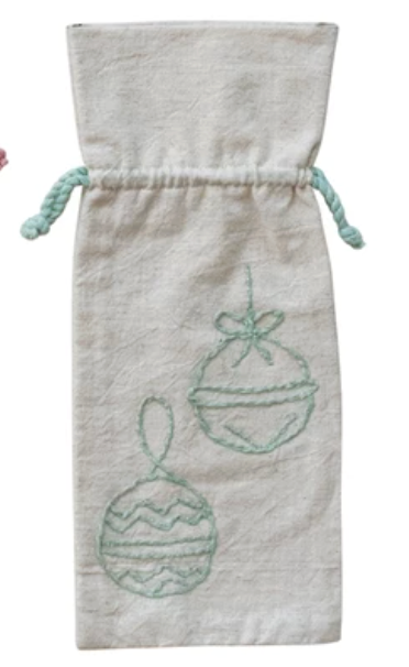 Drawstring Wine Bag with Embroidered Holiday Icon, 6 Styles