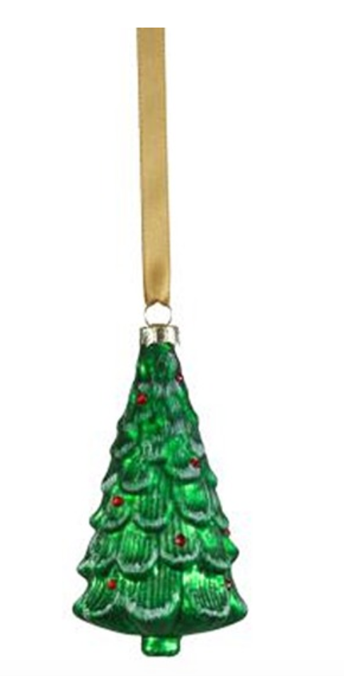Metallic Frosted Glass Tree Ornament-Pine Green
