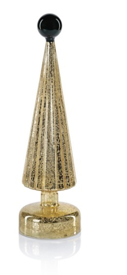 LED Tree w/ Globe Finial- Gold w/ Green 12.5