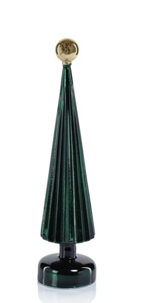 LED Tree w/ Globe Finial- Green w/ Gold 14.5"