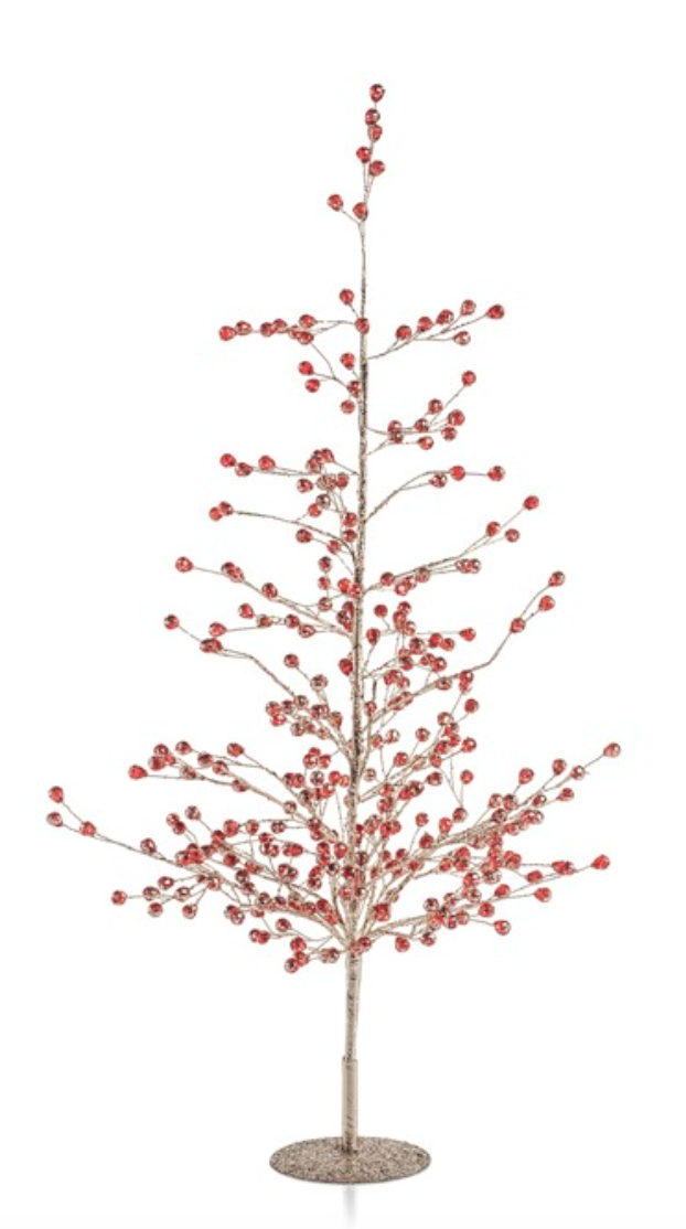 Beaded Glass Berry Tree- Red + Gold 23"