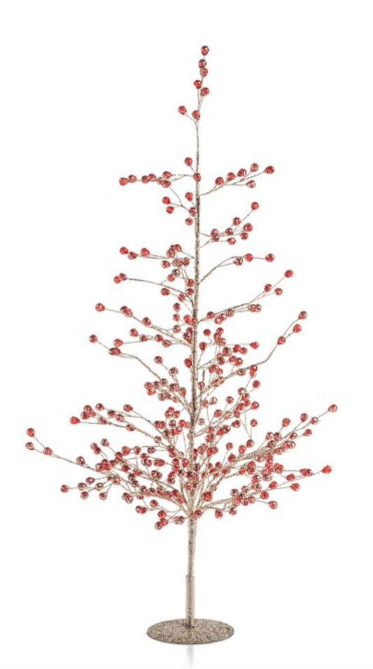 Beaded Glass Berry Tree- Red + Gold 23"