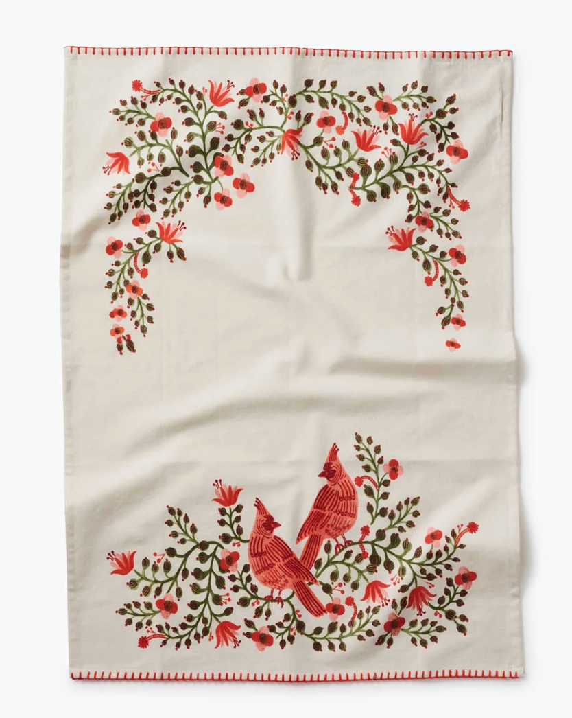 Christmas Cardinals Tea Towel