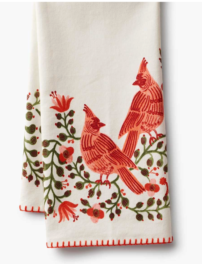 Christmas Cardinals Tea Towel