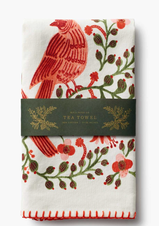 Christmas Cardinals Tea Towel
