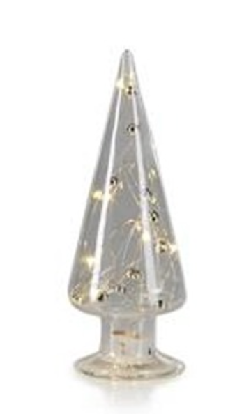 LED Glass Tree w/ Silver Beads-Small
