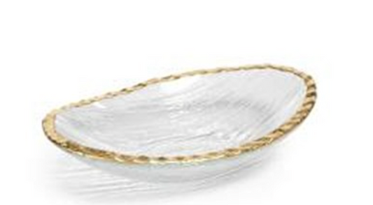 Clear Textured Bowl with Jagged Gold Rim-Small