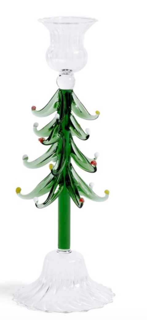 Holiday Tree Taper Holder-9.25", Clear + Green