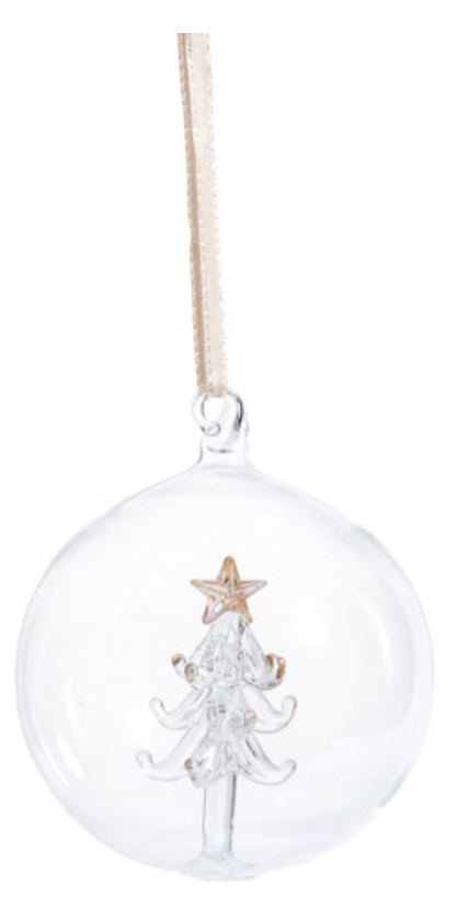 Clear Glass Ball Ornament w/ Tree Inside, 3.25"