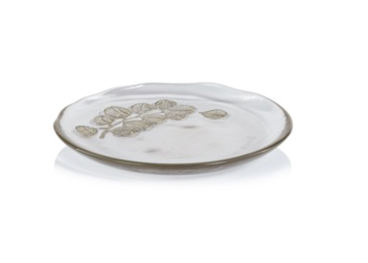 Eucalyptus Design Glass Desert Plate- Golden Champagne
