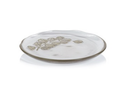 Eucalyptus Design Glass Desert Plate- Golden Champagne
