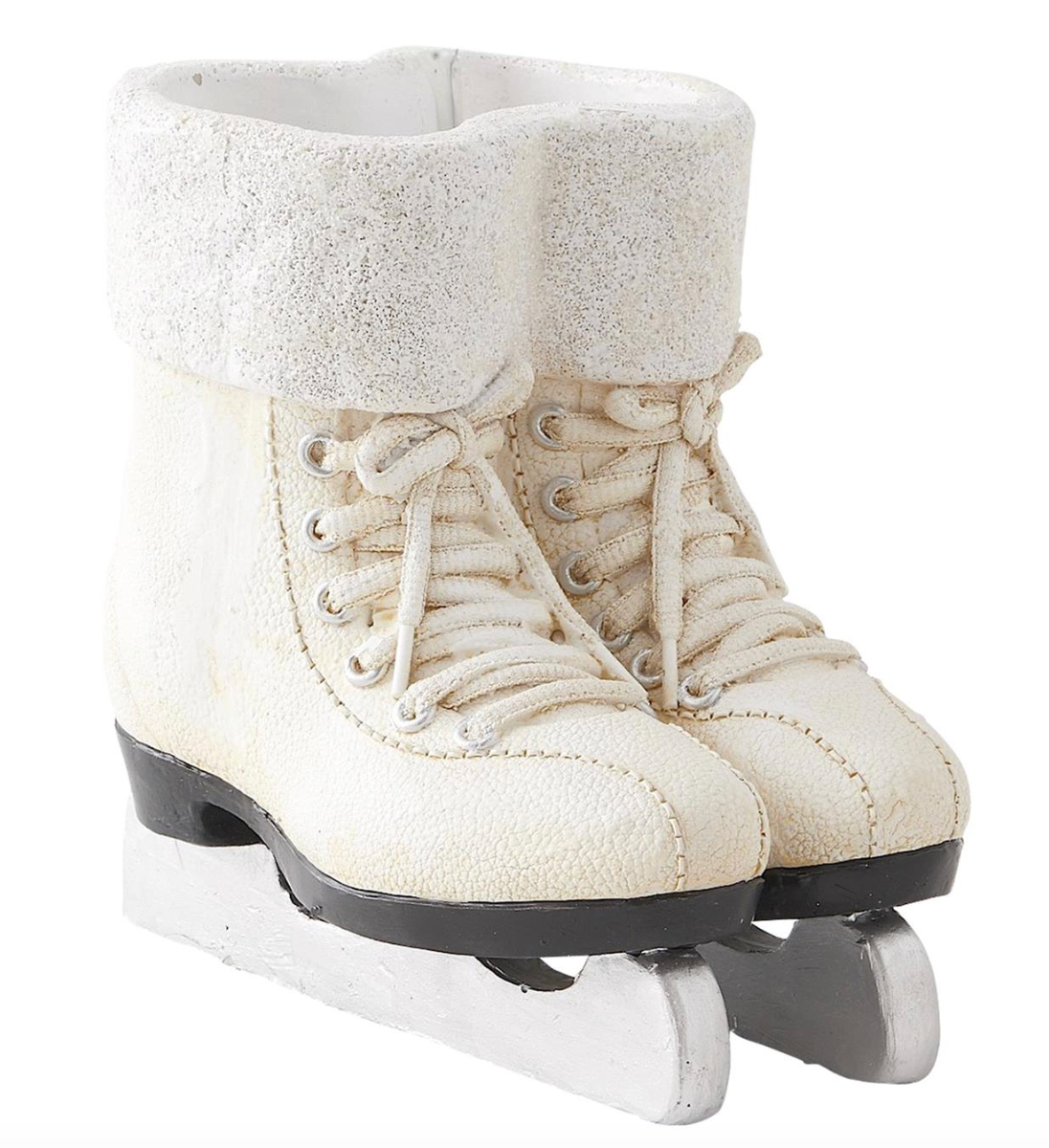 White Resin Pair of Ice Skates w/Glittered Lining