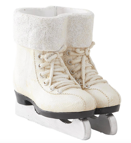 White Resin Pair of Ice Skates w/Glittered Lining