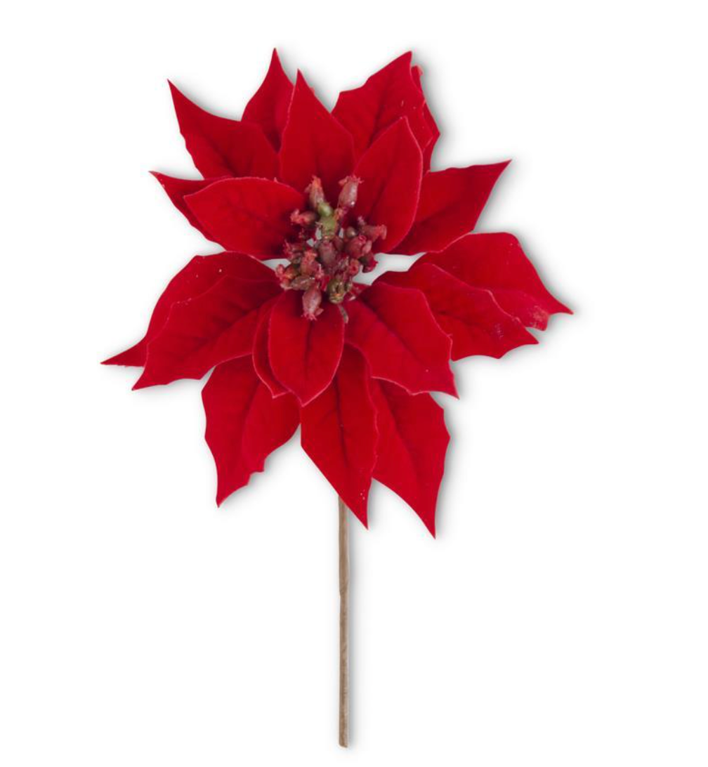 9 Inch Red Poinsettia Pick