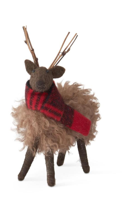 6 Inch Brown Wool Deer w/Stick Antlers