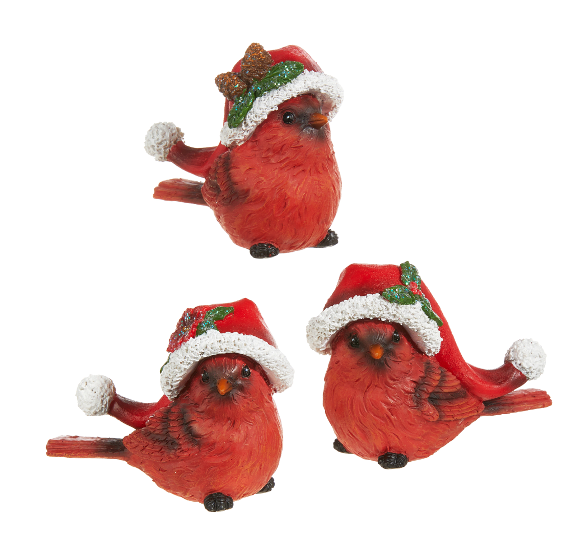 4" Cardinal with Santa Hat- Assorted