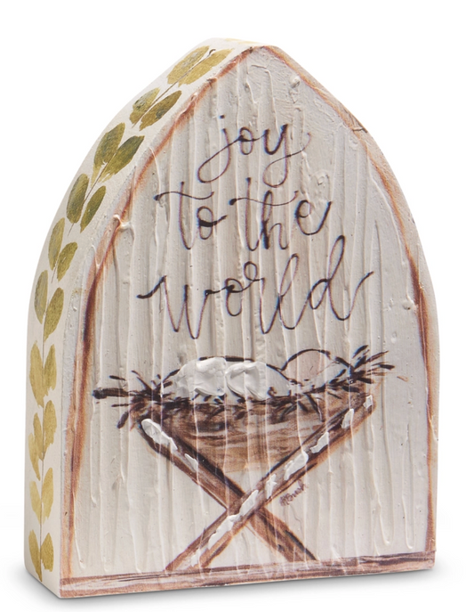 8" Jesus in Manger Textured Wood Block