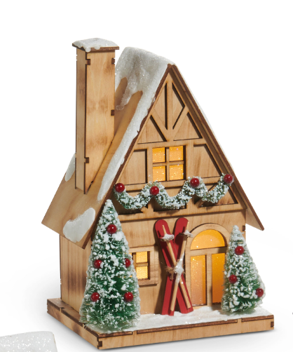9" Lighted Lodge Houses- 3 Styles