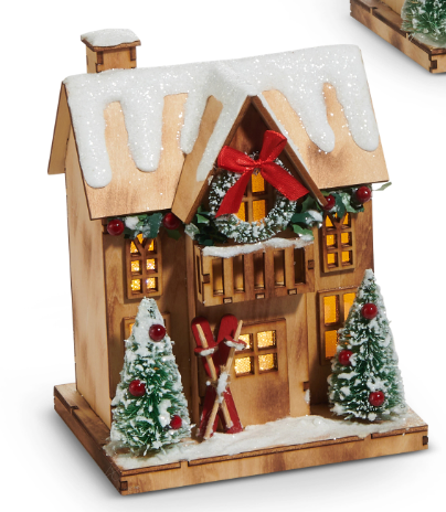 9" Lighted Lodge Houses- 3 Styles