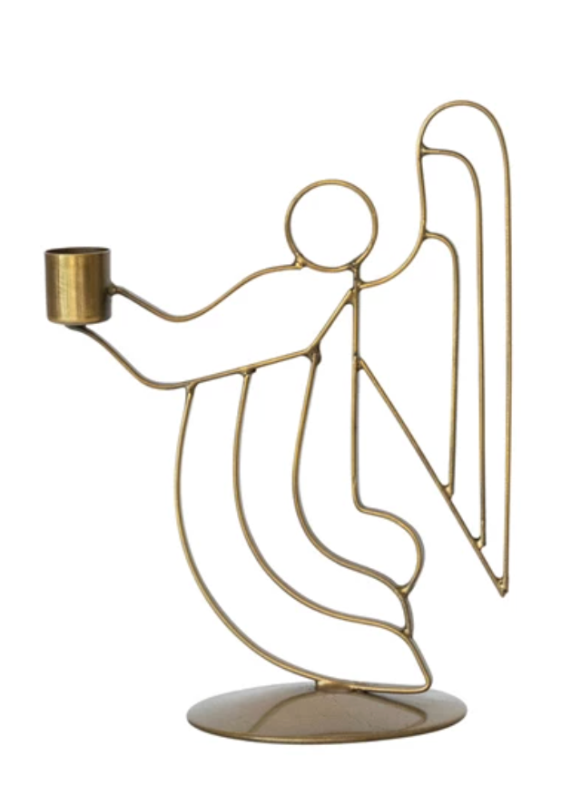 Metal Angel Taper Holders- Antique Brass Finish, 2 sizes