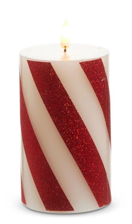 3" X 5" Red Stripe Candle-Battery Operated