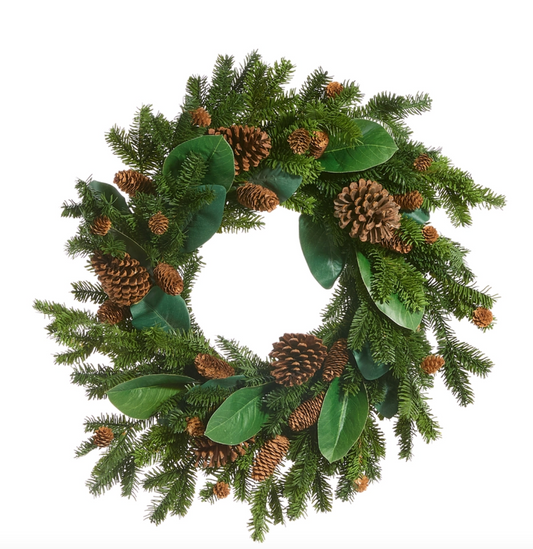 28" Pine and Magnolia Leaf Wreath
