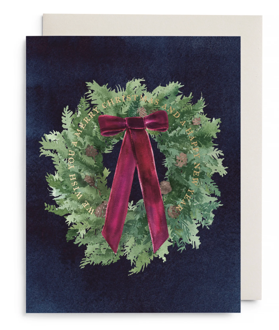 Velvet Bow Wreath Greeting Card